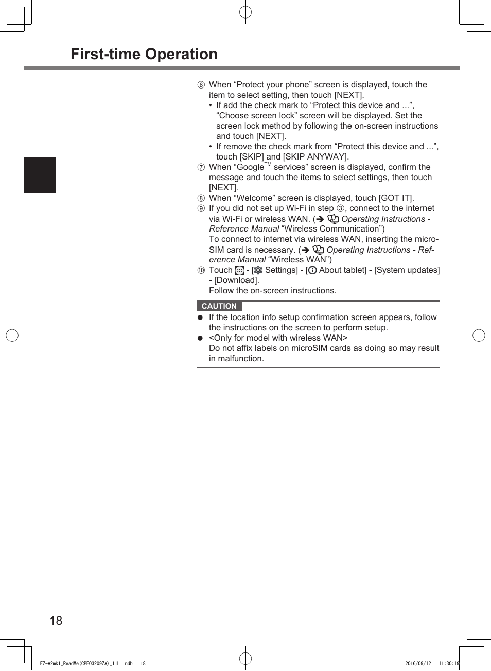 First-time operation | Panasonic Toughpad FZ-A2 User Manual | Page 18 / 172