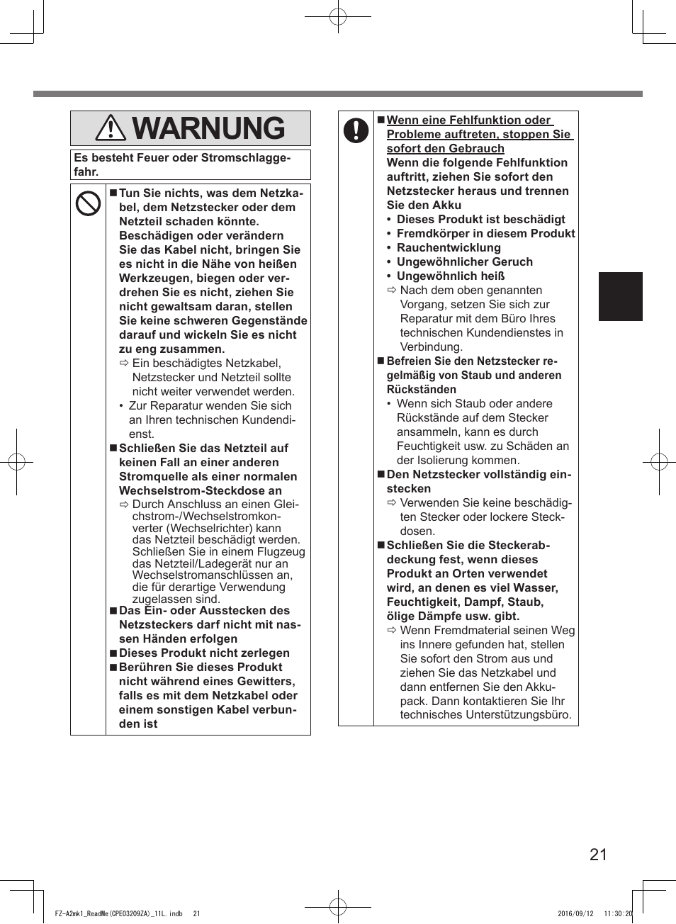 Warnung | Panasonic Toughpad FZ-A2 User Manual | Page 21 / 172