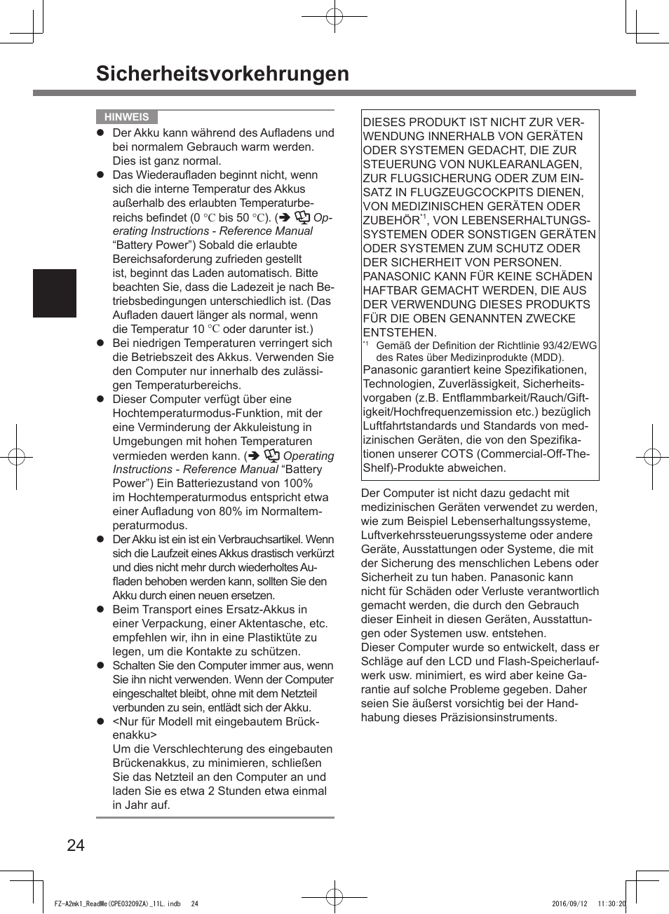 Sicherheitsvorkehrungen | Panasonic Toughpad FZ-A2 User Manual | Page 24 / 172