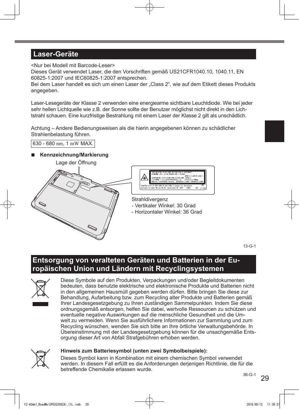 29 laser-geräte | Panasonic Toughpad FZ-A2 User Manual | Page 29 / 172