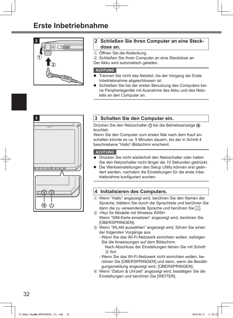 Erste inbetriebnahme | Panasonic Toughpad FZ-A2 User Manual | Page 32 / 172