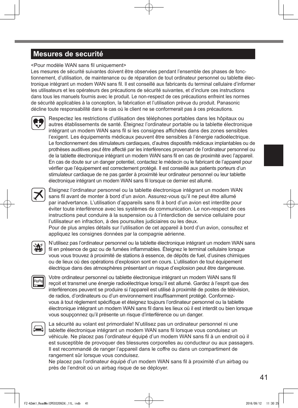 41 mesures de securité | Panasonic Toughpad FZ-A2 User Manual | Page 41 / 172
