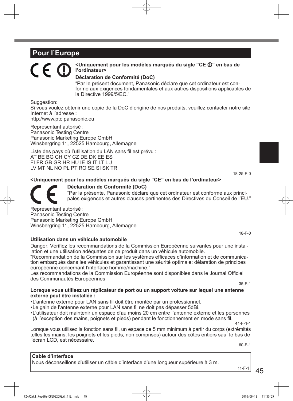 45 pour l’europe | Panasonic Toughpad FZ-A2 User Manual | Page 45 / 172