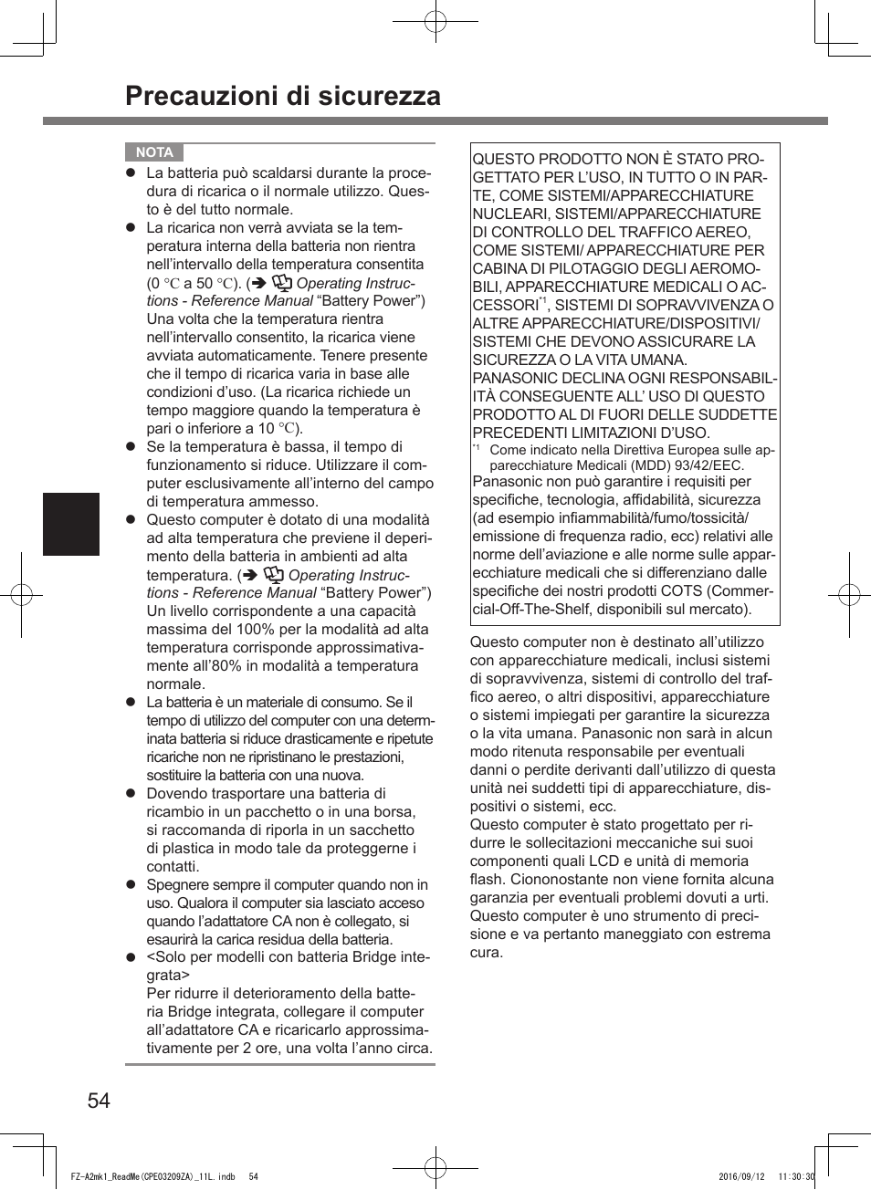 Precauzioni di sicurezza | Panasonic Toughpad FZ-A2 User Manual | Page 54 / 172