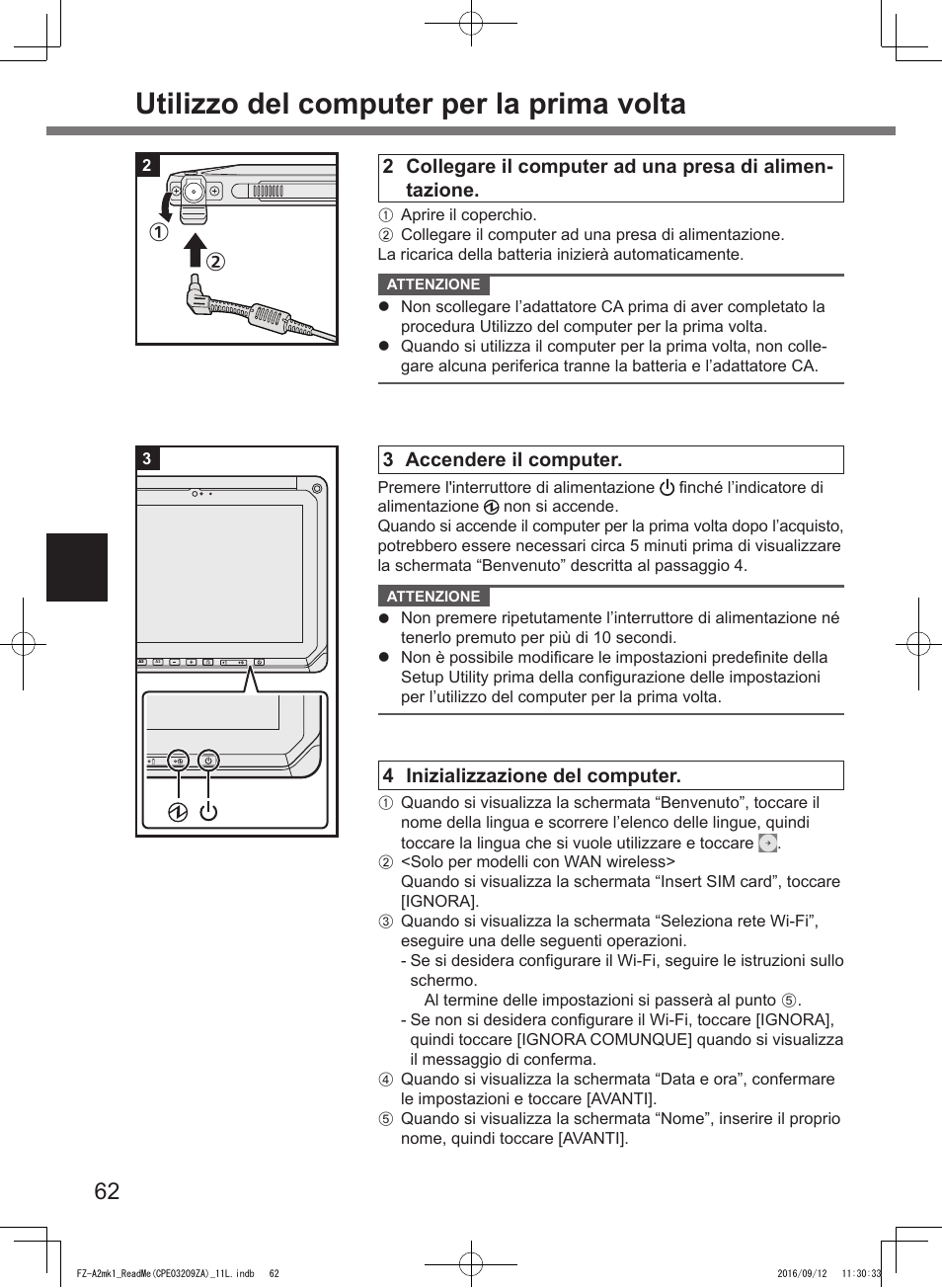 Utilizzo del computer per la prima volta | Panasonic Toughpad FZ-A2 User Manual | Page 62 / 172