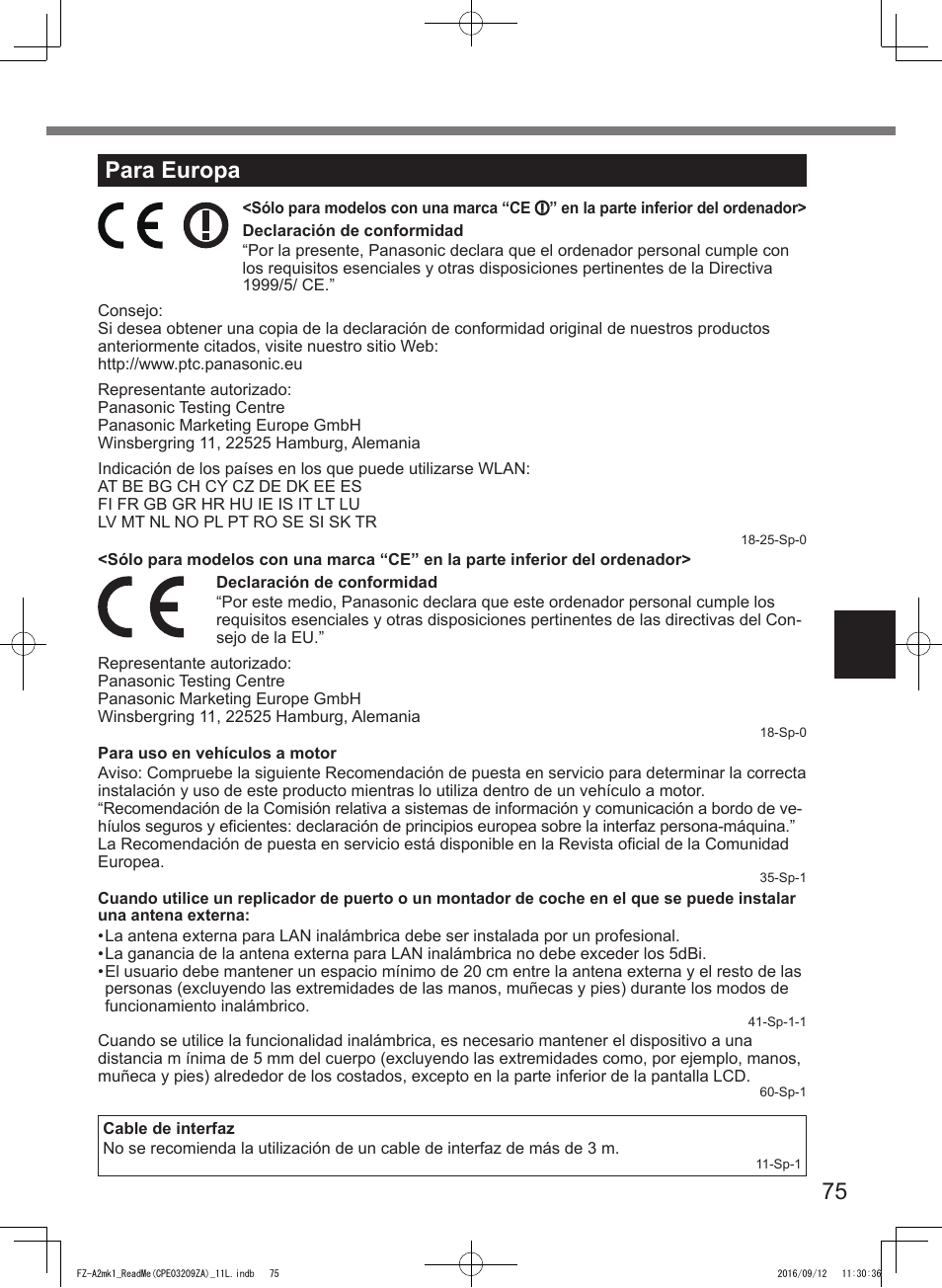 75 para europa | Panasonic Toughpad FZ-A2 User Manual | Page 75 / 172