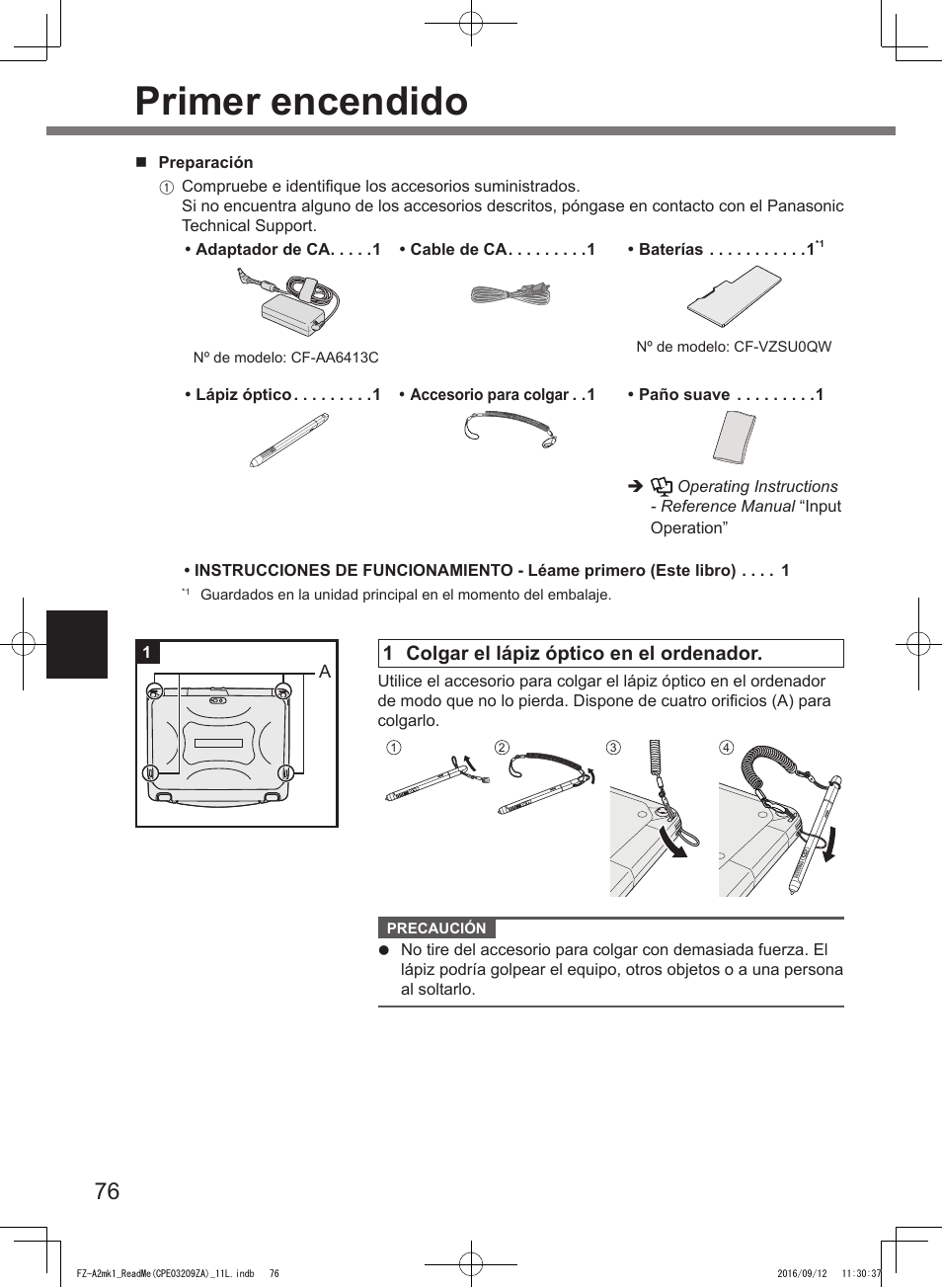 Primer encendido | Panasonic Toughpad FZ-A2 User Manual | Page 76 / 172