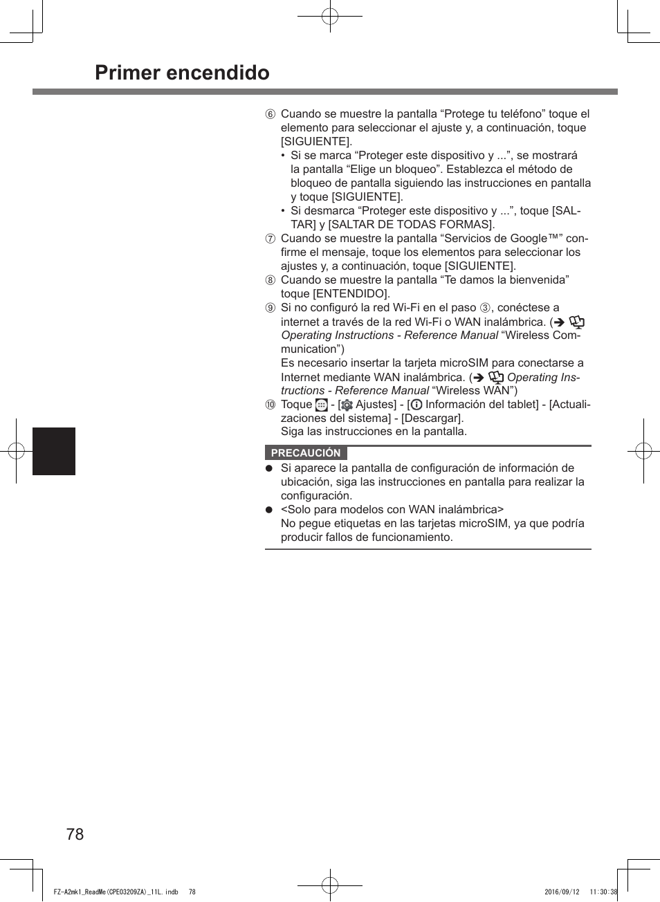 Primer encendido | Panasonic Toughpad FZ-A2 User Manual | Page 78 / 172