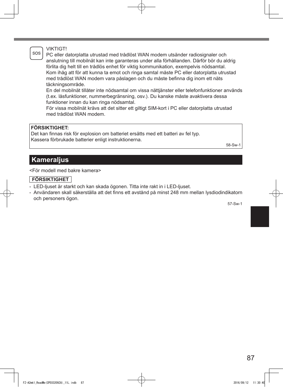 Kameraljus | Panasonic Toughpad FZ-A2 User Manual | Page 87 / 172