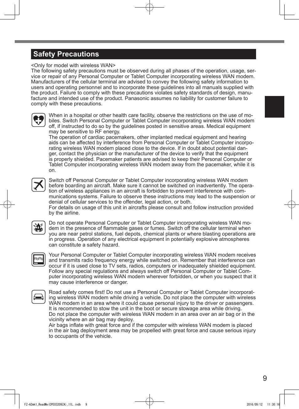 9safety precautions | Panasonic Toughpad FZ-A2 User Manual | Page 9 / 172