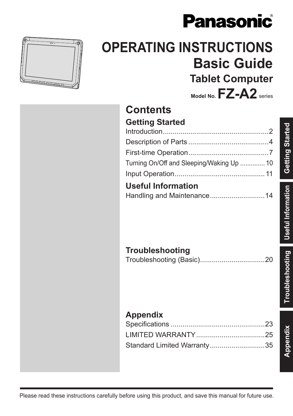 Panasonic Toughpad FZ-A2 User Manual | 39 pages