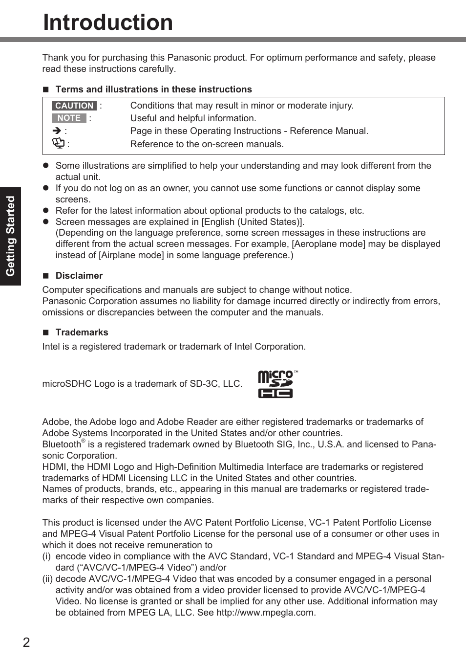 Introduction | Panasonic Toughpad FZ-A2 User Manual | Page 2 / 39