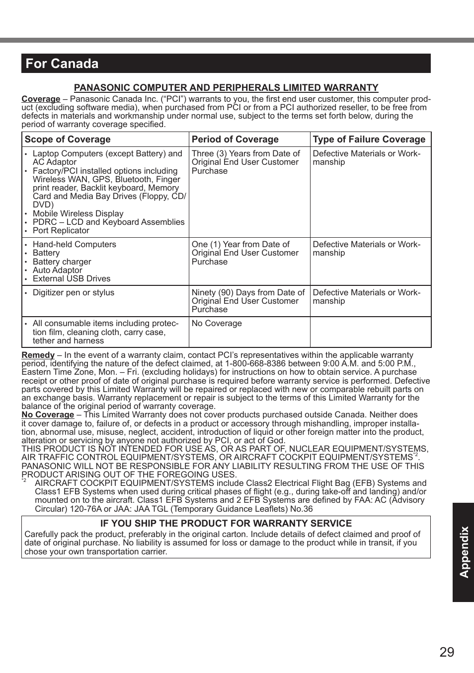 For canada, Appendix | Panasonic Toughpad FZ-A2 User Manual | Page 29 / 39