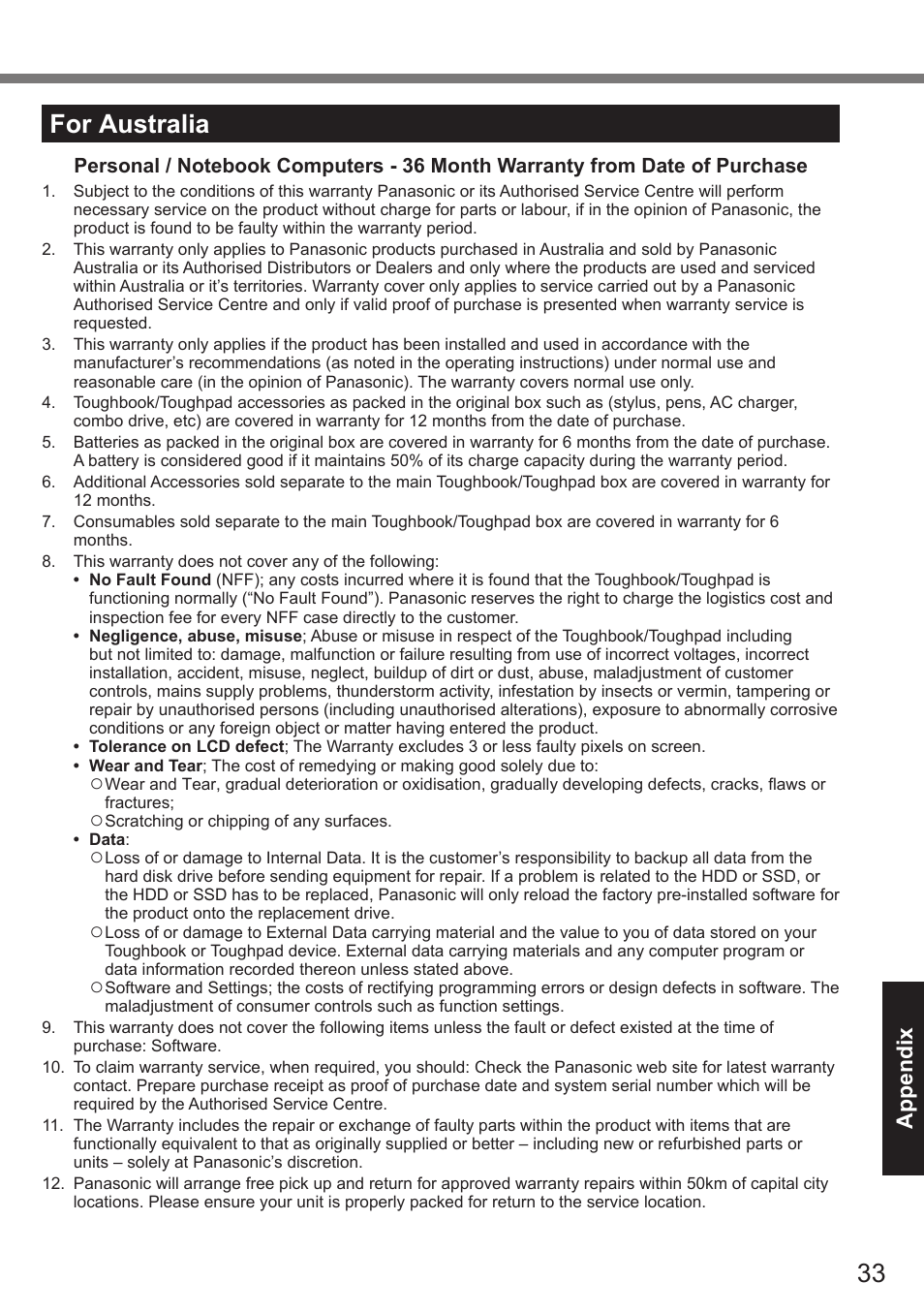 For australia, Appendix | Panasonic Toughpad FZ-A2 User Manual | Page 33 / 39