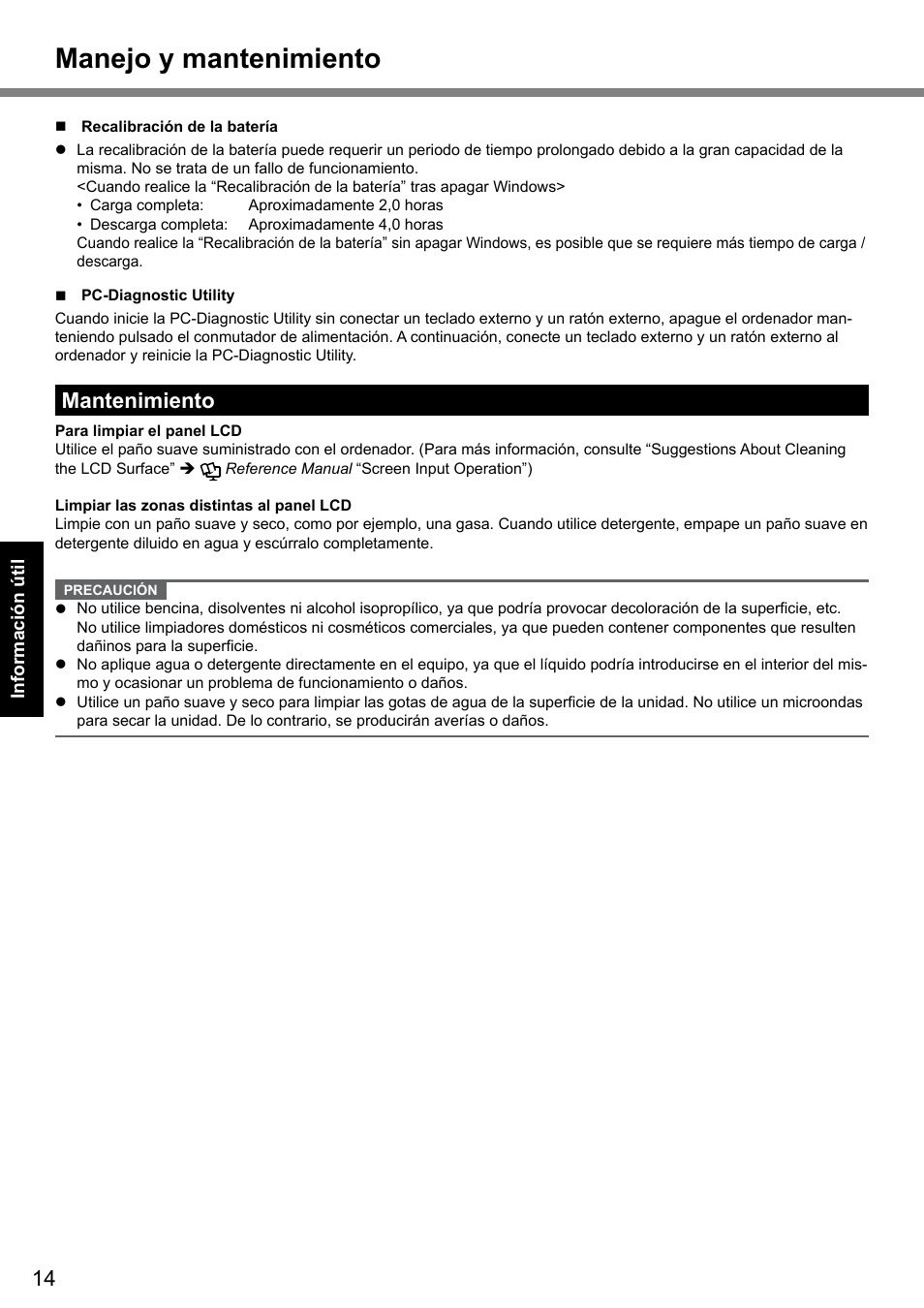 Manejo y mantenimiento, Mantenimiento | Panasonic Toughbook CF-D1 User Manual | Page 14 / 31