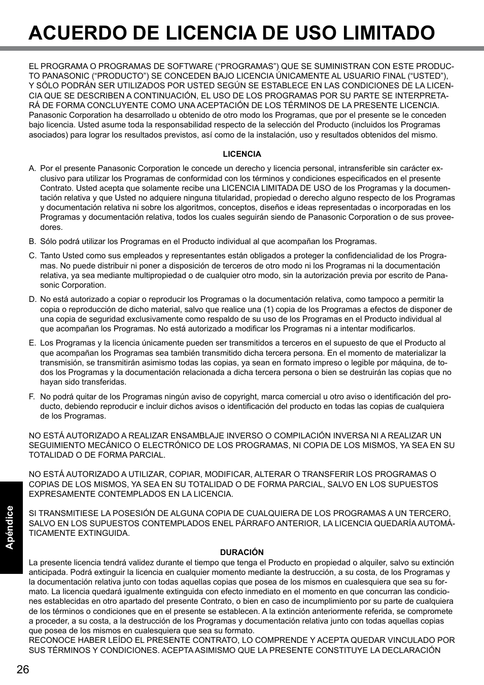 Acuerdo de licencia de uso limitado | Panasonic Toughbook CF-D1 User Manual | Page 26 / 31