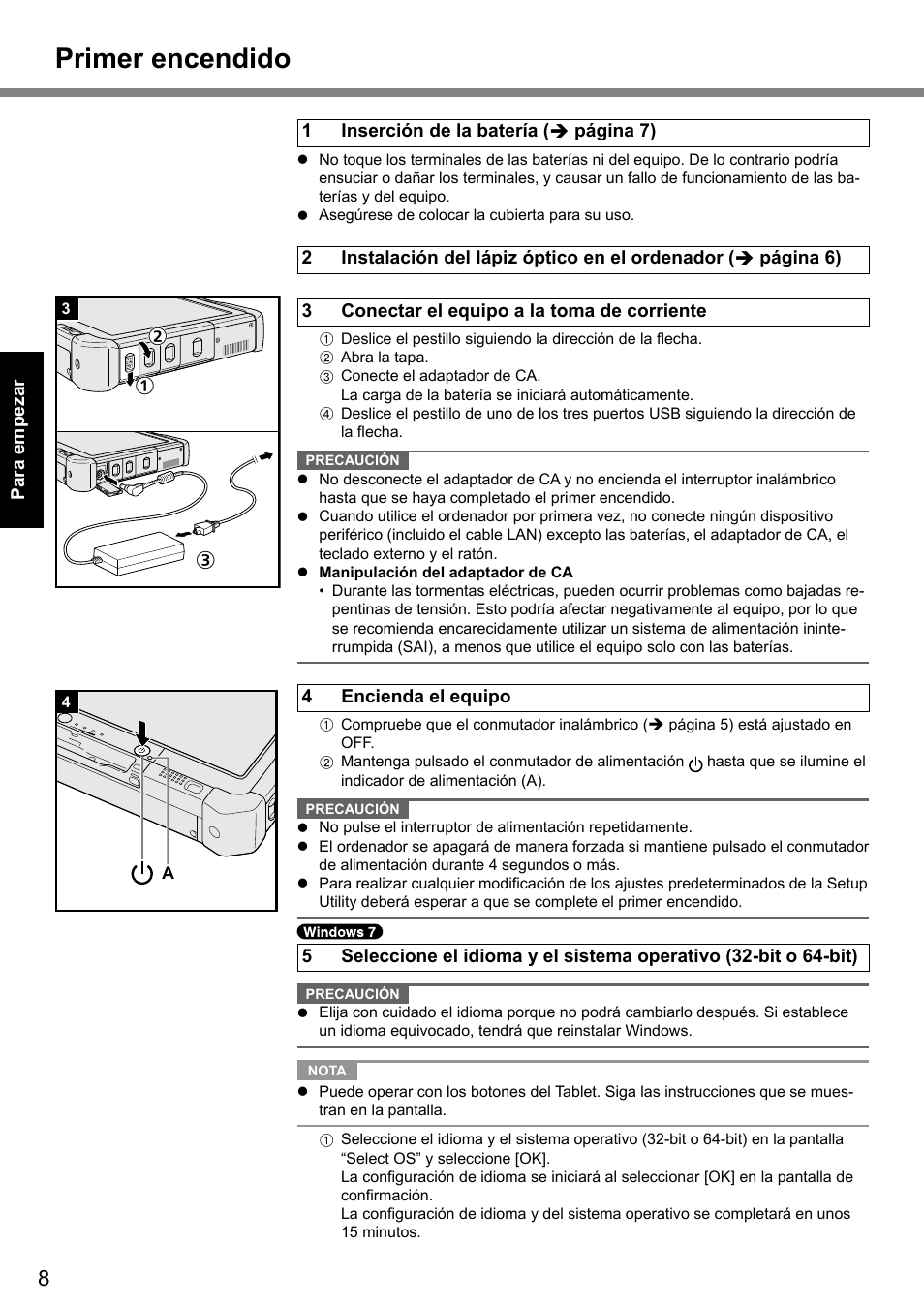 Primer encendido | Panasonic Toughbook CF-D1 User Manual | Page 8 / 31