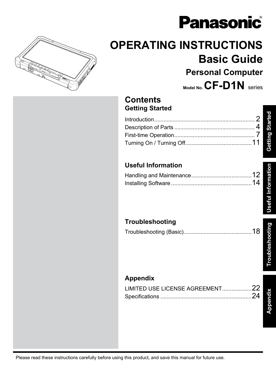 Panasonic Toughbook CF-D1 User Manual | 27 pages