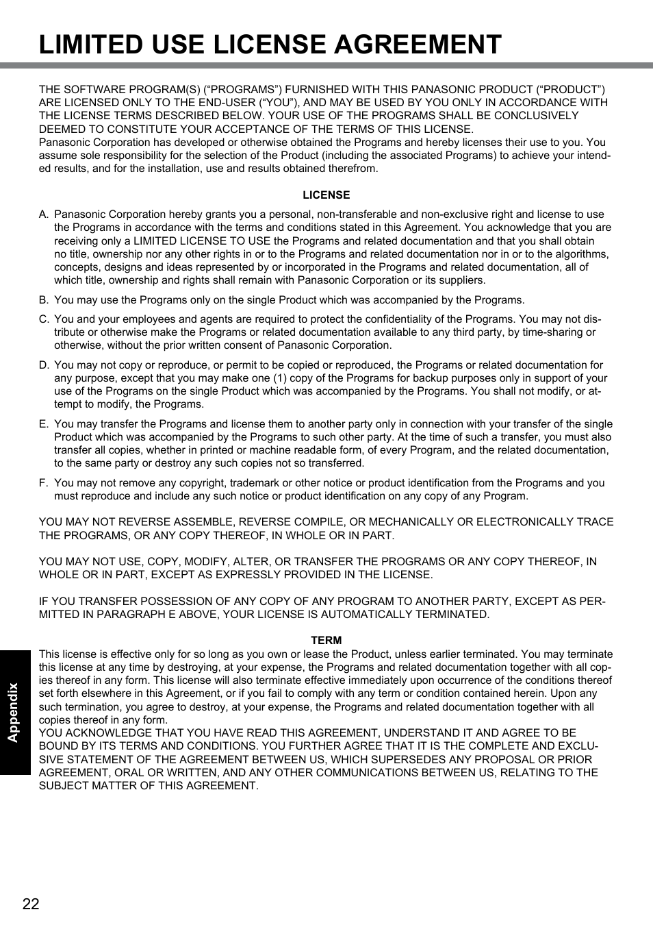 Limited use license agreement | Panasonic Toughbook CF-D1 User Manual | Page 22 / 27