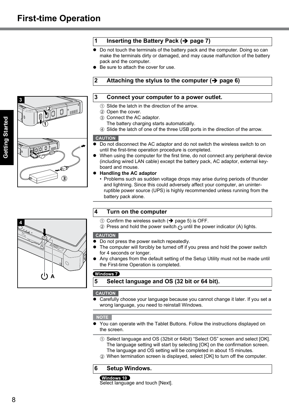 First-time operation | Panasonic Toughbook CF-D1 User Manual | Page 8 / 27