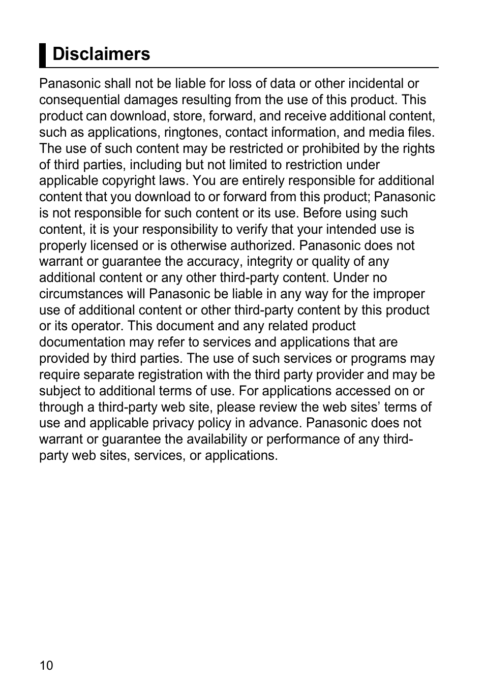 Disclaimers | Panasonic Toughpad FZ-F1 User Manual | Page 10 / 56