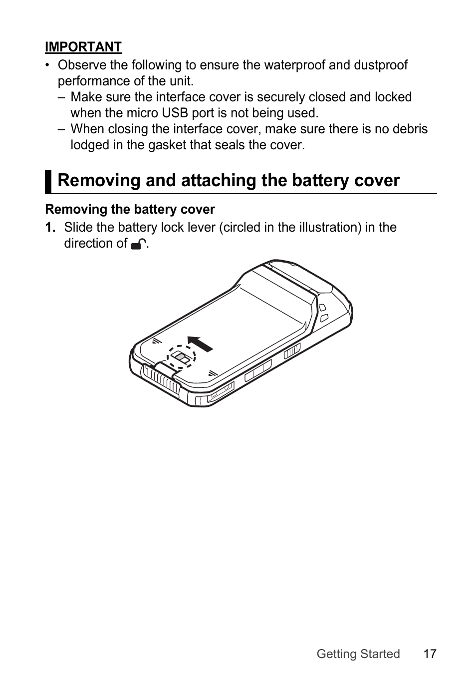 Removing and attaching the battery cover | Panasonic Toughpad FZ-F1 User Manual | Page 17 / 56