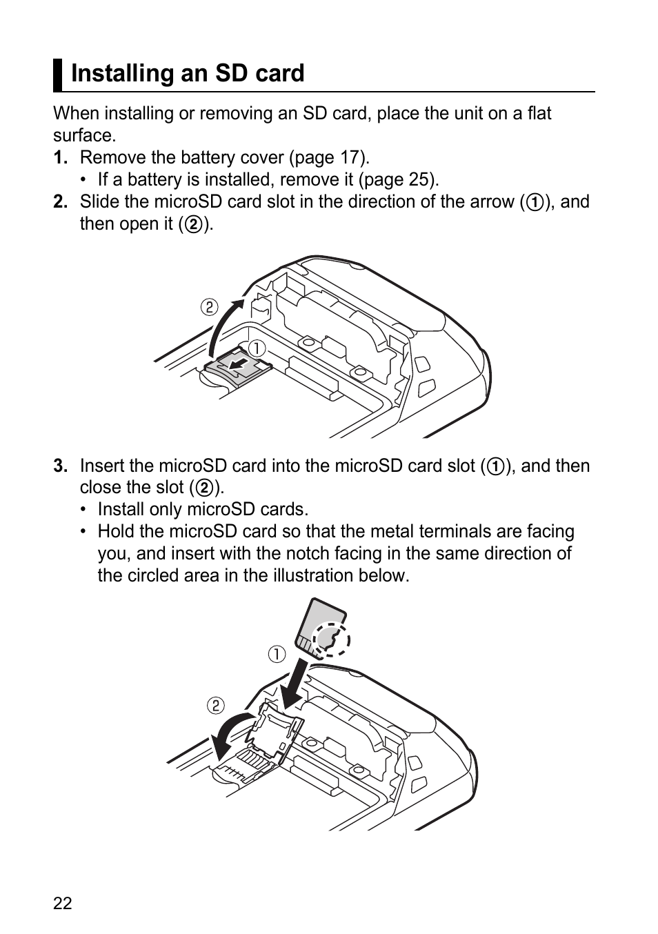 Installing an sd card | Panasonic Toughpad FZ-F1 User Manual | Page 22 / 56