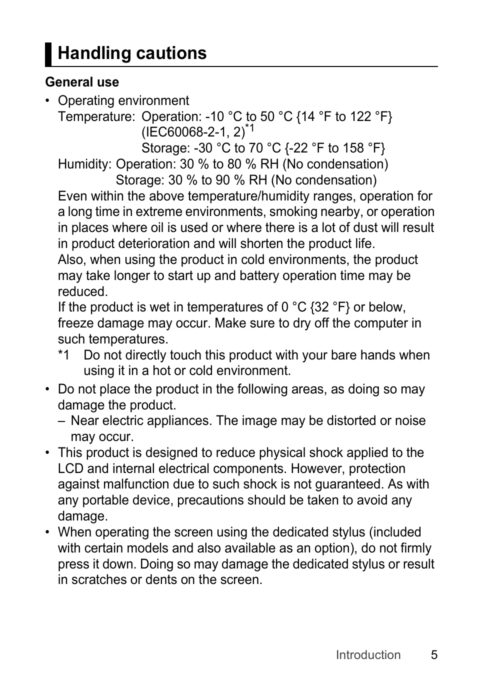 Handling cautions | Panasonic Toughpad FZ-F1 User Manual | Page 5 / 56