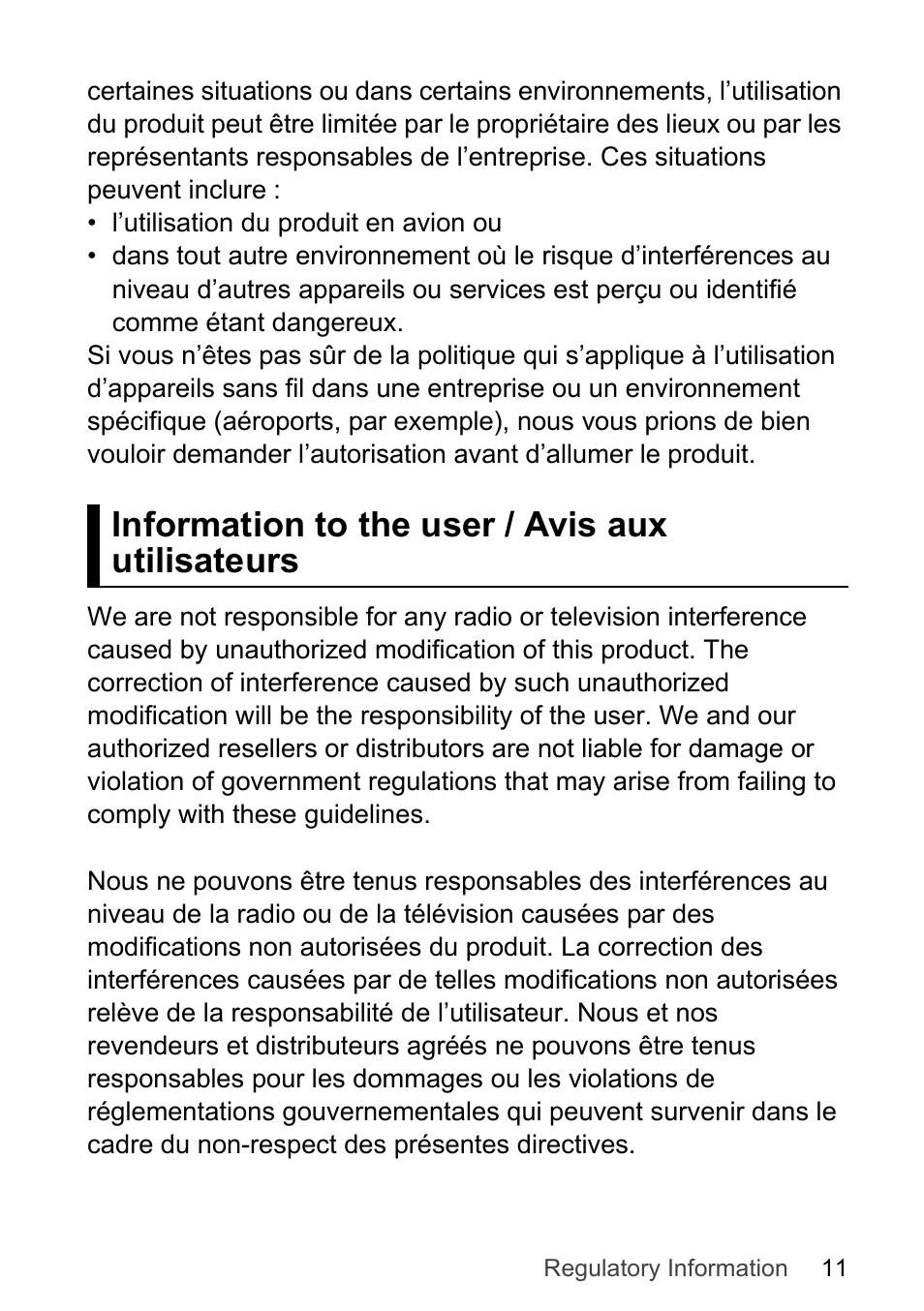 Information to the user / avis aux utilisateurs | Panasonic Toughpad FZ-F1 User Manual | Page 11 / 32