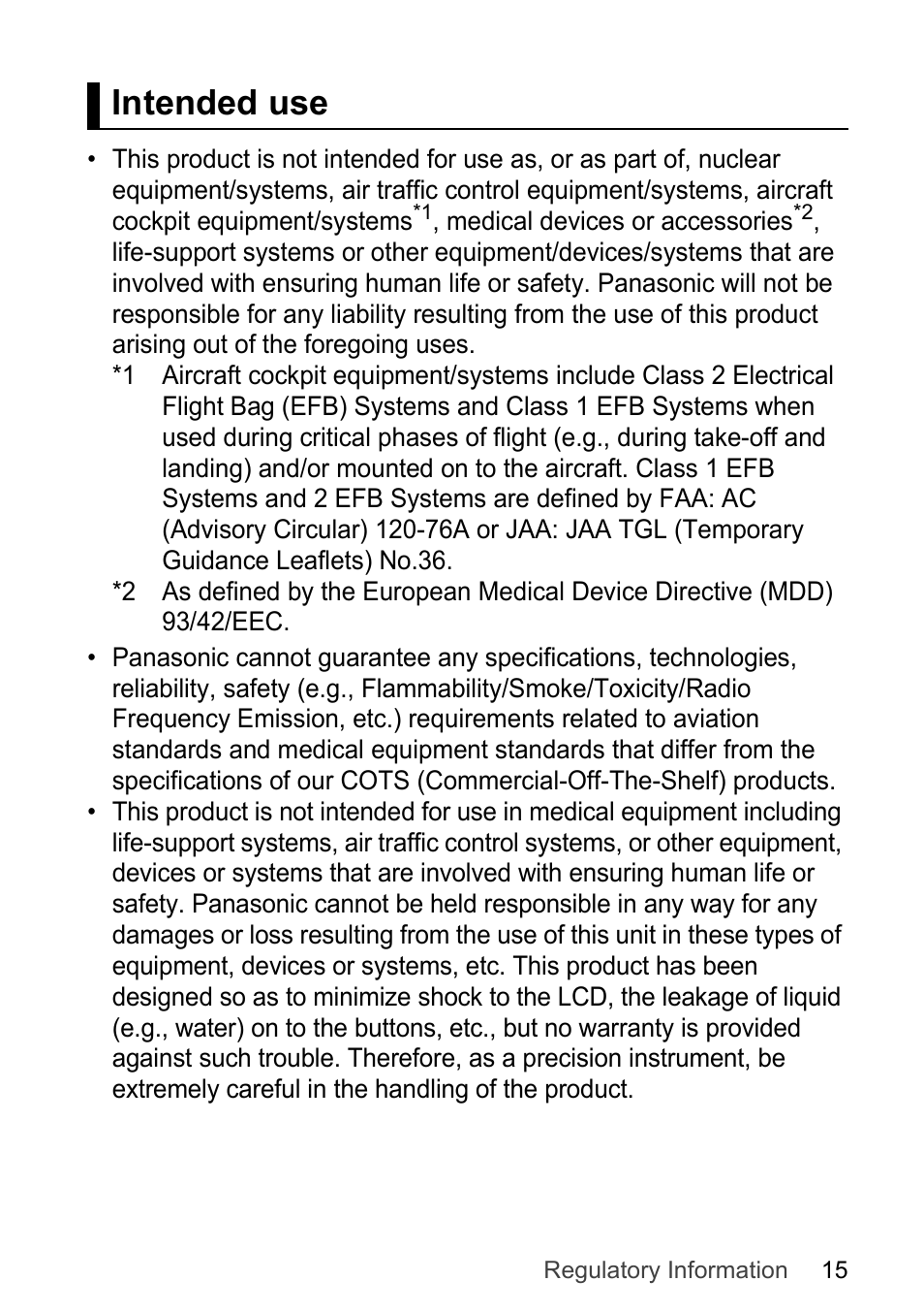 Intended use | Panasonic Toughpad FZ-F1 User Manual | Page 15 / 32