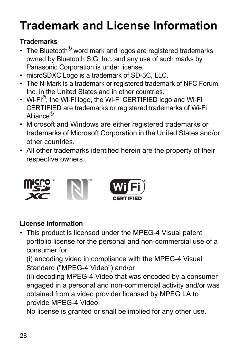 Trademark and license information | Panasonic Toughpad FZ-F1 User Manual | Page 28 / 32