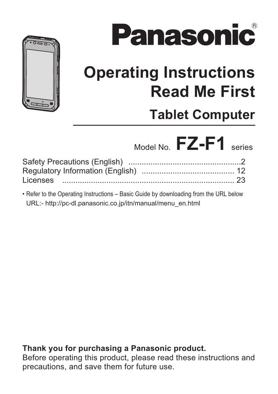 Panasonic Toughpad FZ-F1 User Manual | 28 pages