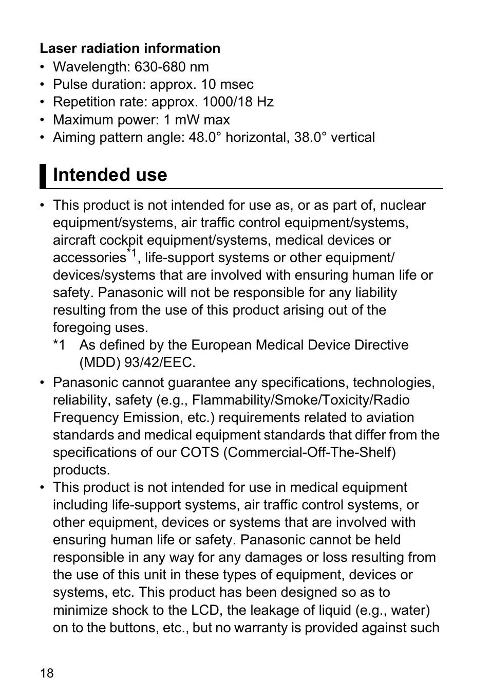 Intended use | Panasonic Toughpad FZ-F1 User Manual | Page 18 / 28