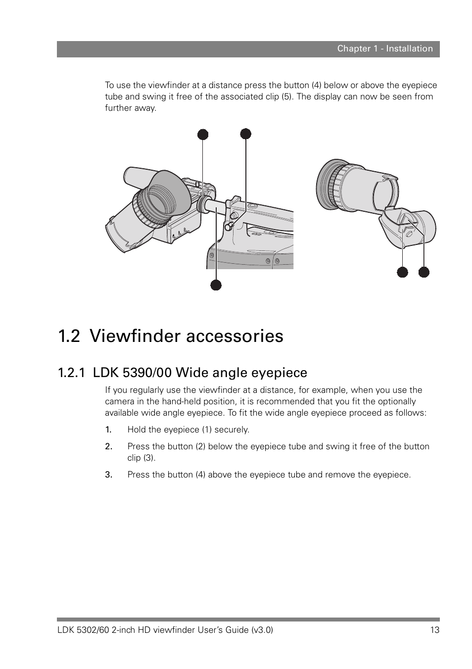 2 viewfinder accessories, 1 ldk 5390/00 wide angle eyepiece | Grass Valley LDK 5302 User Manual | Page 13 / 24