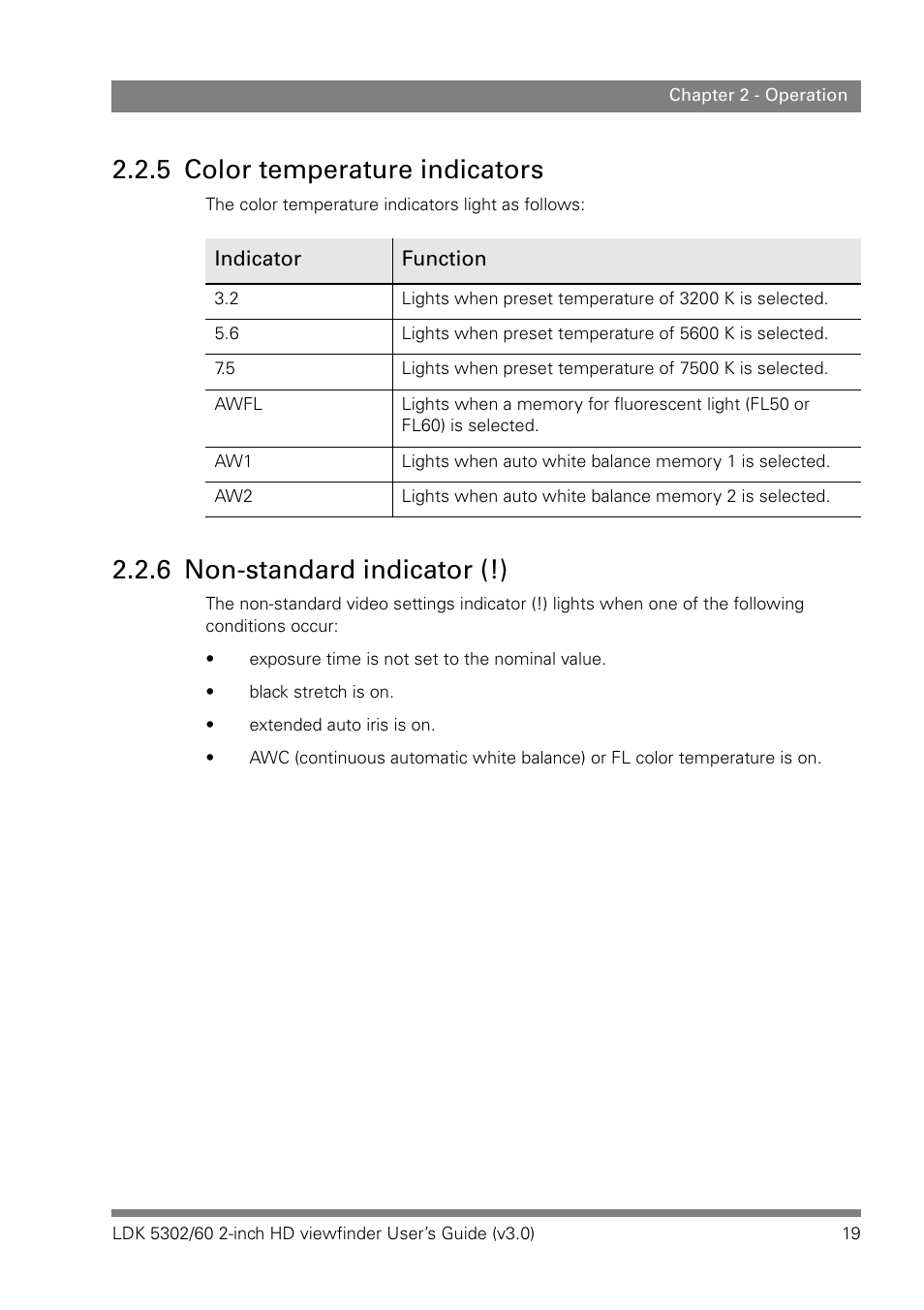 5 color temperature indicators, 6 non-standard indicator (!) | Grass Valley LDK 5302 User Manual | Page 19 / 24