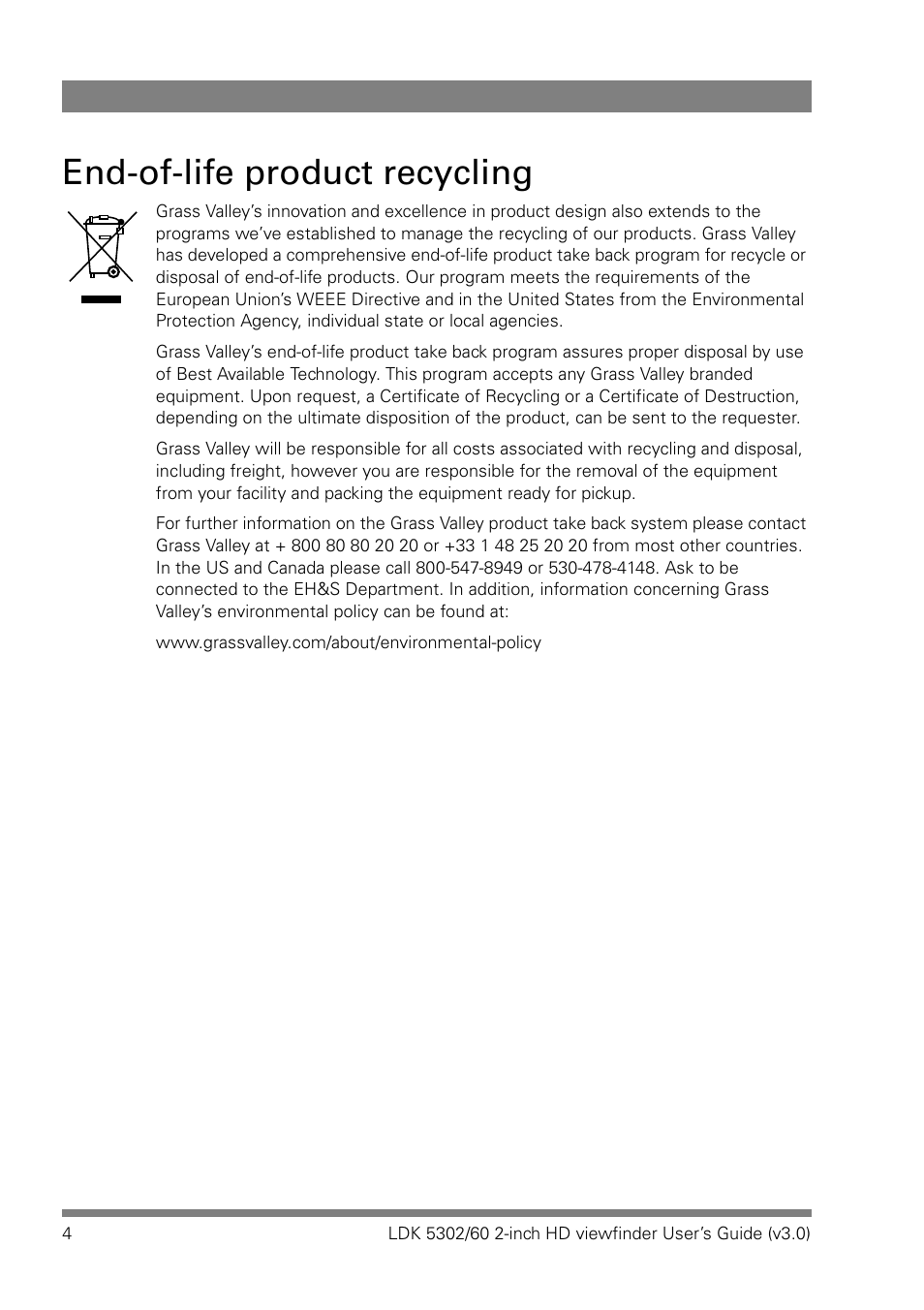 End-of-life product recycling | Grass Valley LDK 5302 User Manual | Page 4 / 24