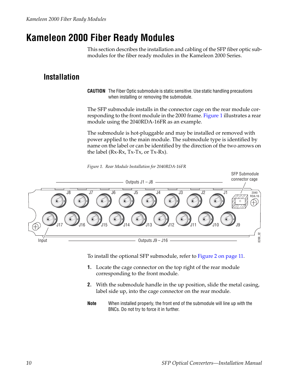 Kameleon 2000 fiber ready modules, Installation | Grass Valley SFP Optical Converters User Manual | Page 10 / 18