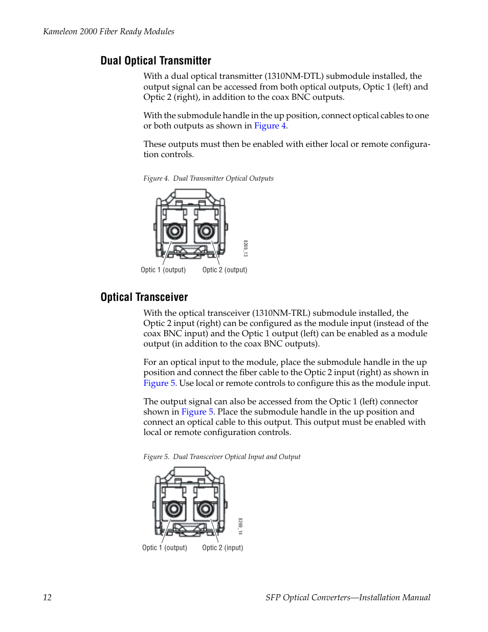 Dual optical transmitter, Optical transceiver | Grass Valley SFP Optical Converters User Manual | Page 12 / 18