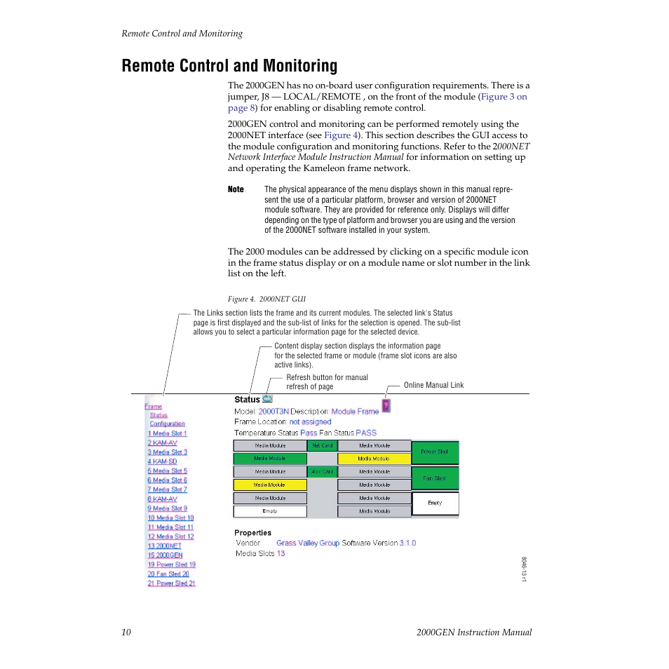 Remote control and monitoring | Grass Valley 2000GEN User Manual | Page 10 / 22