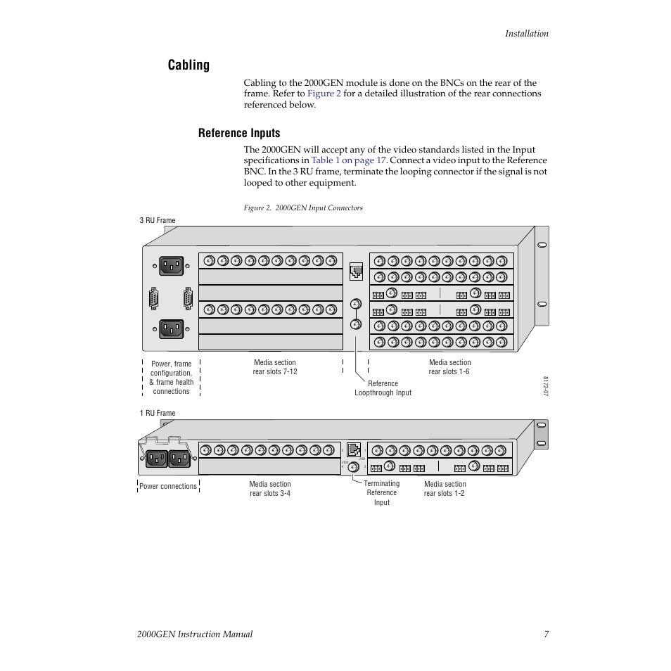 Cabling, Reference inputs | Grass Valley 2000GEN User Manual | Page 7 / 22