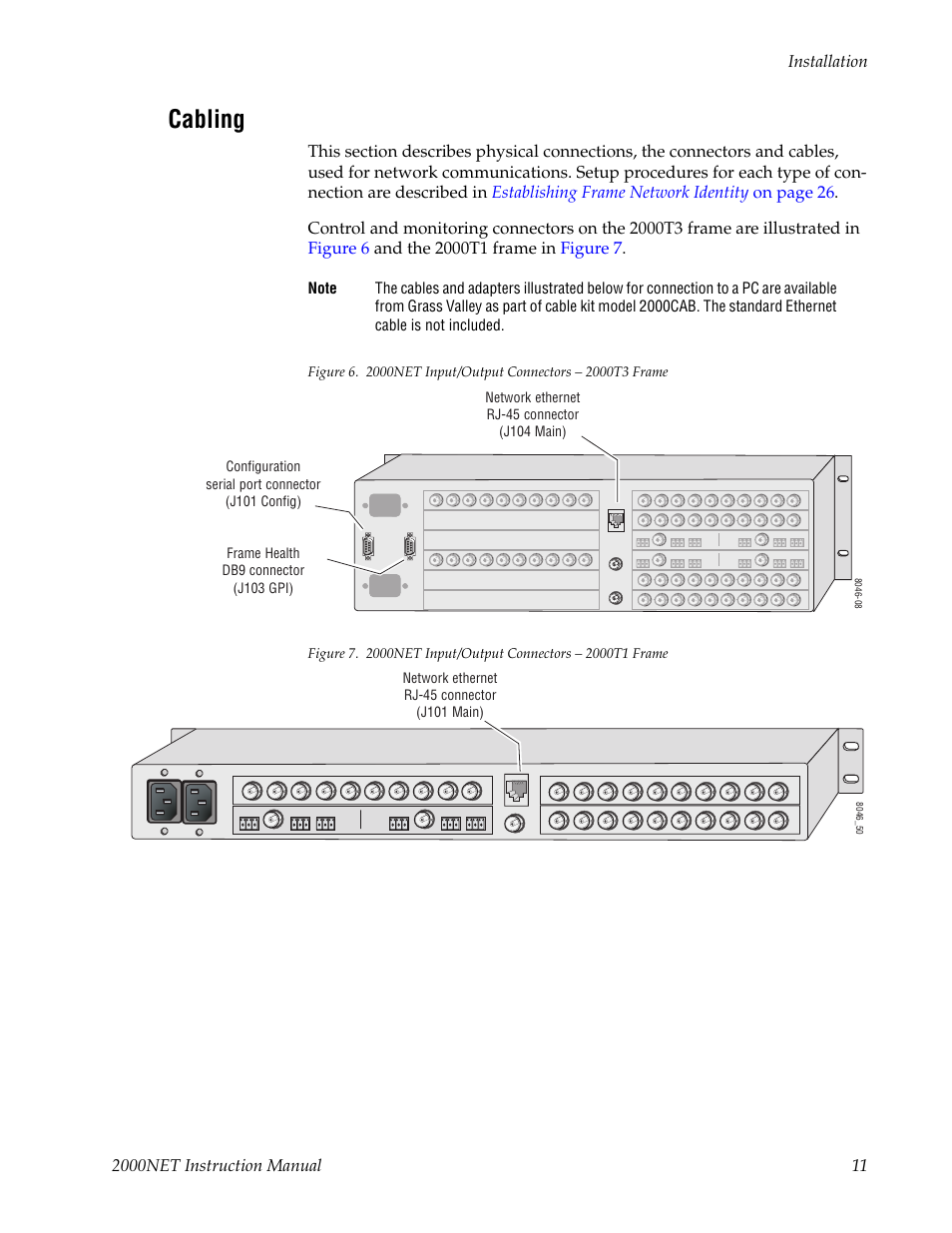 Cabling | Grass Valley 2000NET v4.0.0 User Manual | Page 11 / 92