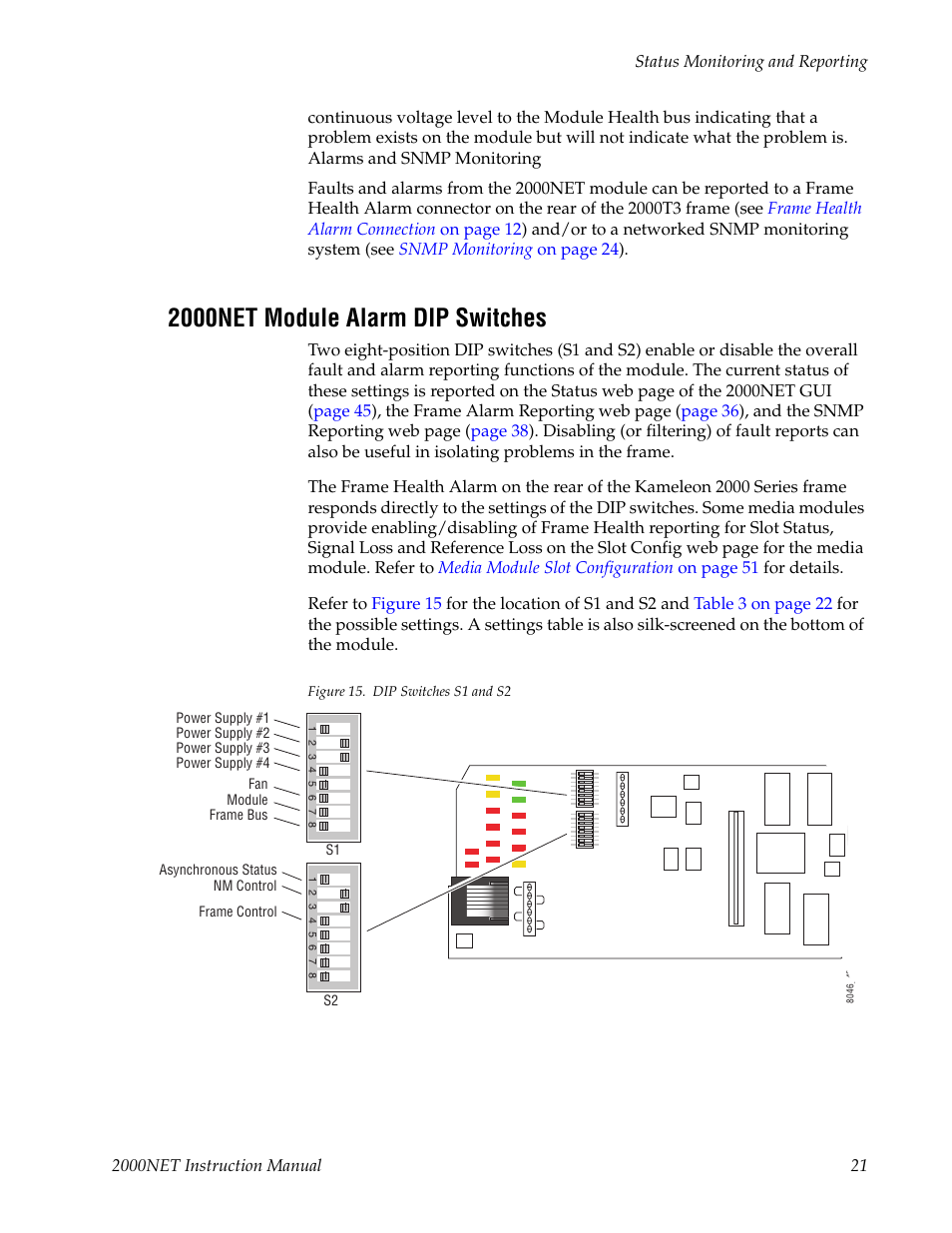 2000net module alarm dip switches | Grass Valley 2000NET v4.0.0 User Manual | Page 21 / 92