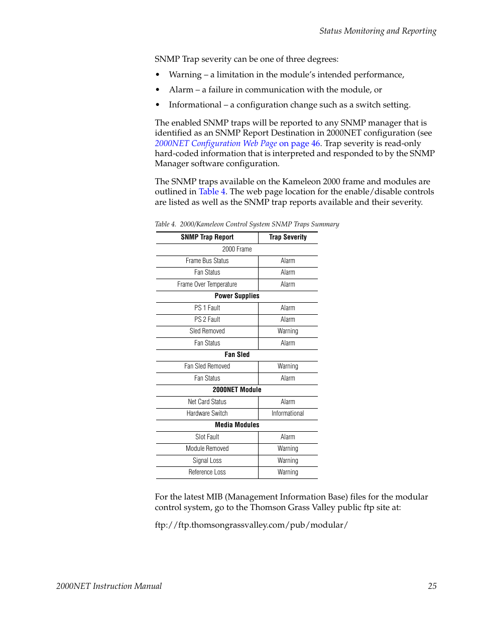 Table 4 on | Grass Valley 2000NET v4.0.0 User Manual | Page 25 / 92