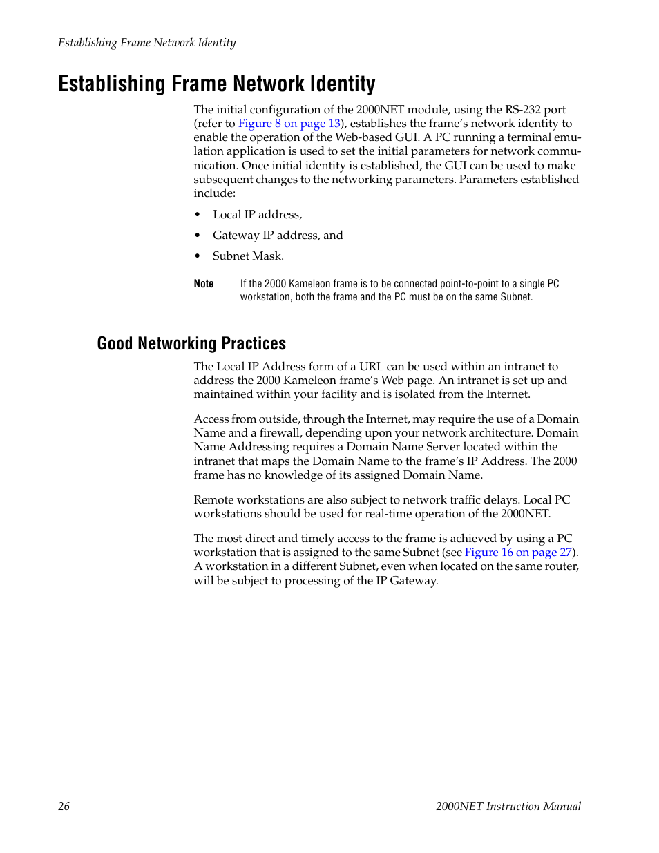 Establishing frame network identity, Good networking practices | Grass Valley 2000NET v4.0.0 User Manual | Page 26 / 92