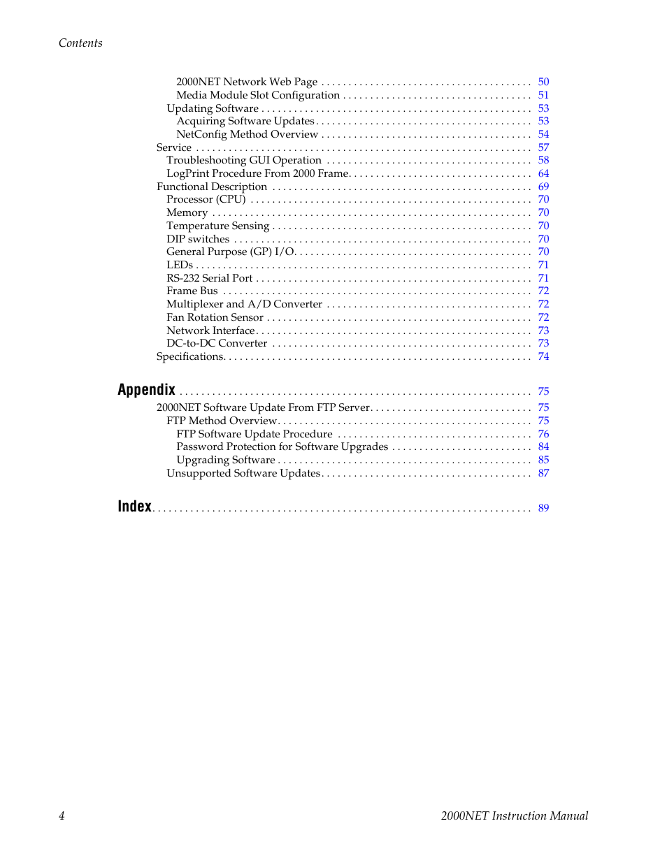 Appendix, Index | Grass Valley 2000NET v4.0.0 User Manual | Page 4 / 92