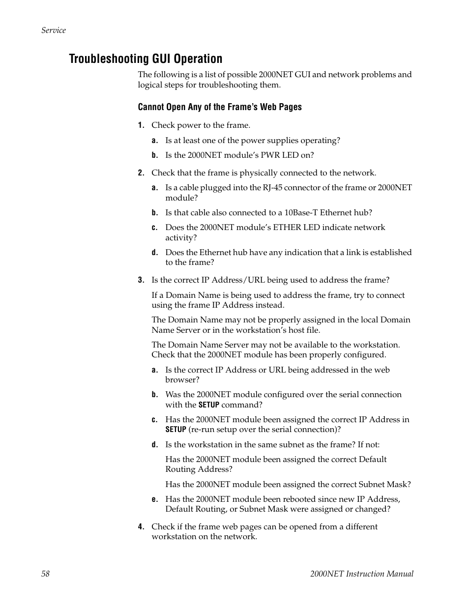 Troubleshooting gui operation | Grass Valley 2000NET v4.0.0 User Manual | Page 58 / 92