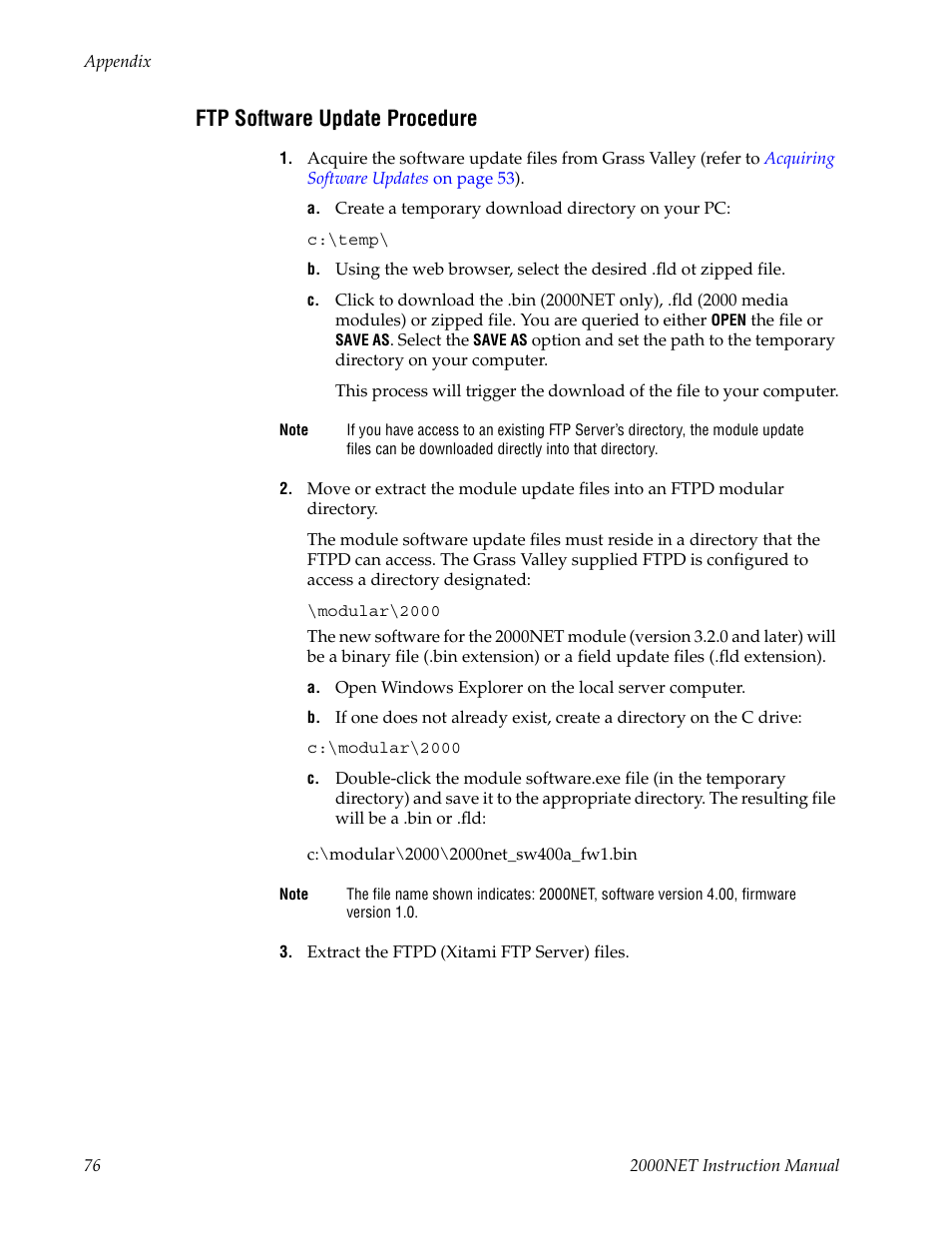 Ftp software update procedure | Grass Valley 2000NET v4.0.0 User Manual | Page 76 / 92
