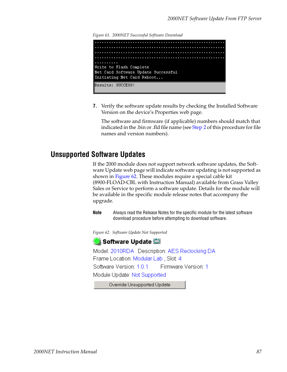 Unsupported software updates, Bed in, Unsup | Grass Valley 2000NET v4.0.0 User Manual | Page 87 / 92