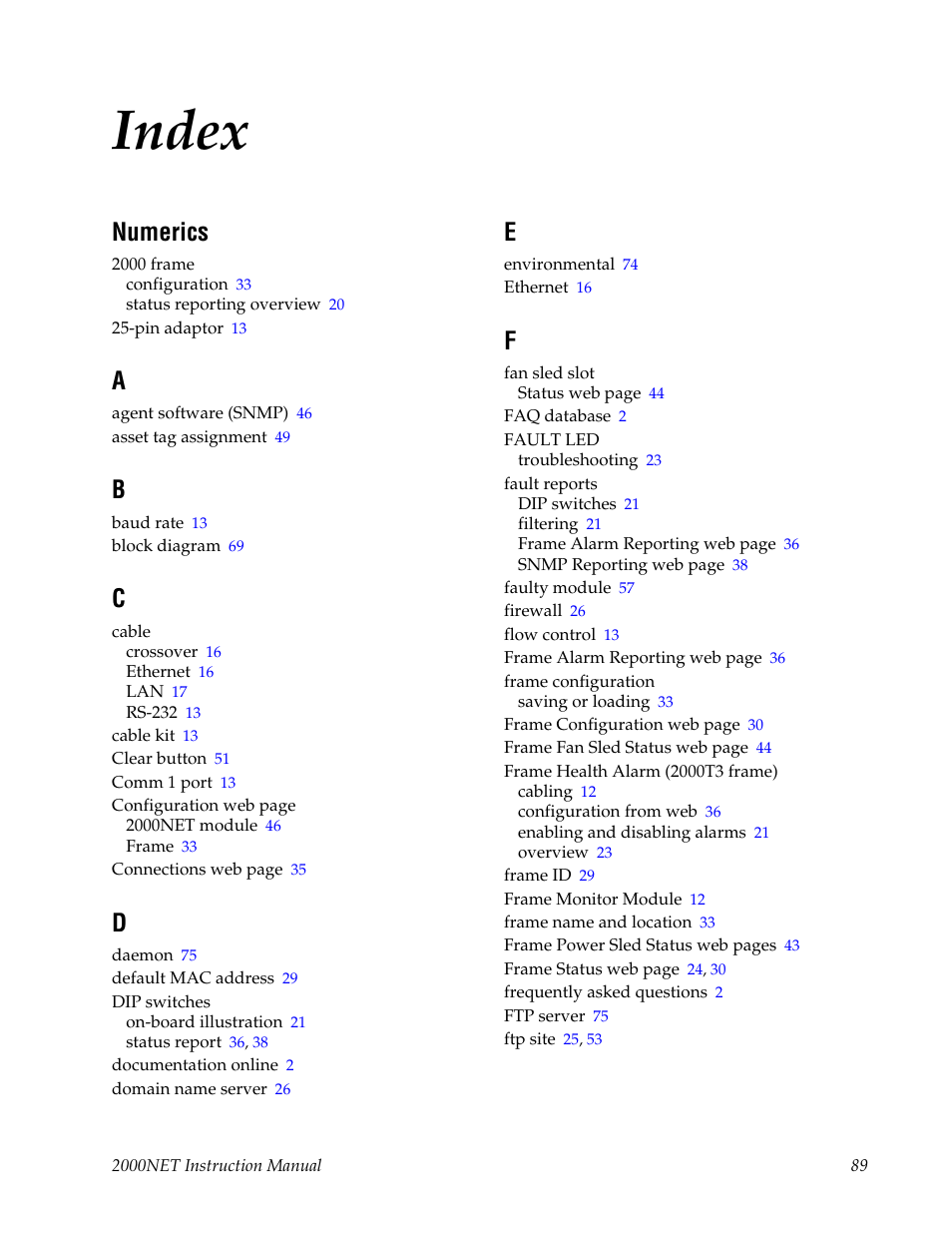 Index, Numerics | Grass Valley 2000NET v4.0.0 User Manual | Page 89 / 92