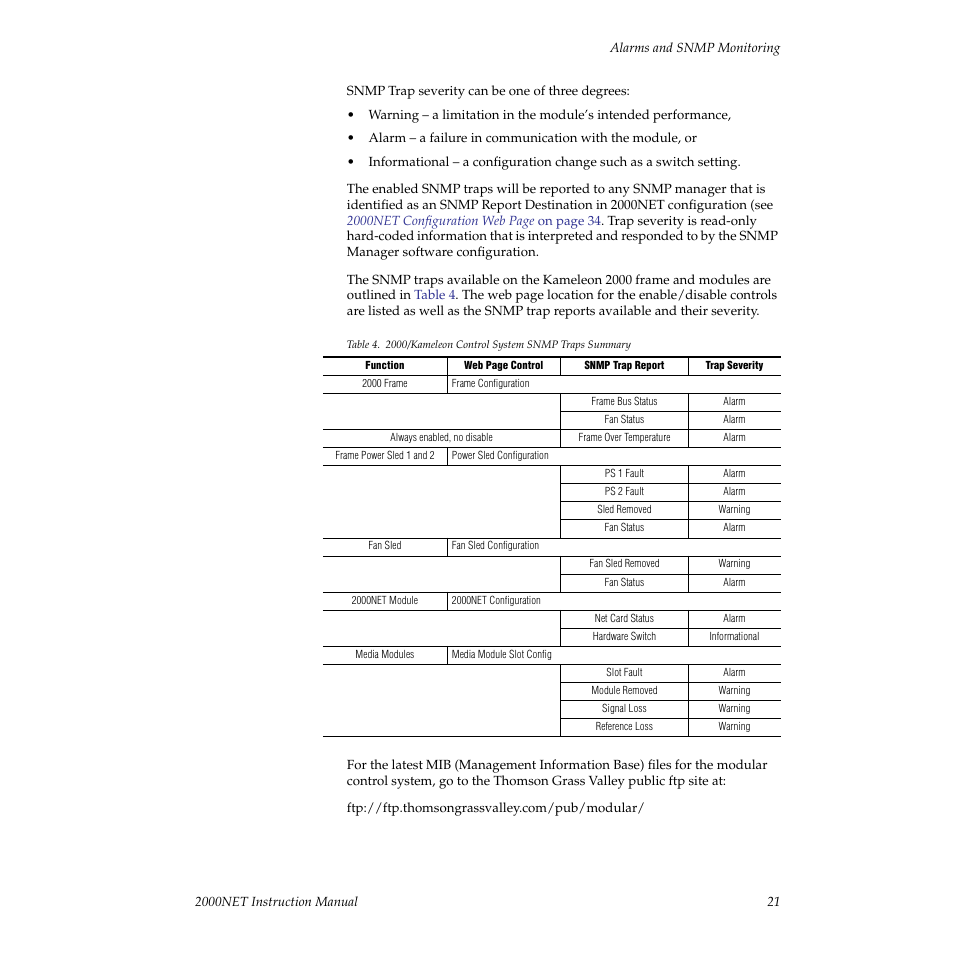 Table 4 on | Grass Valley 2000NET v3.2.2 User Manual | Page 21 / 72
